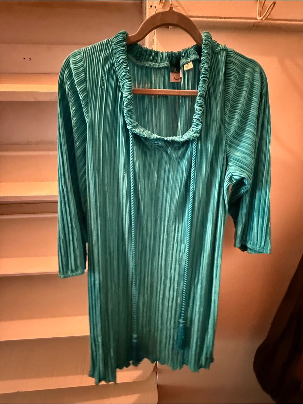 Joan Rivers Teal Pleated Ruffle-Neck Tunic - Picture 3 of 5